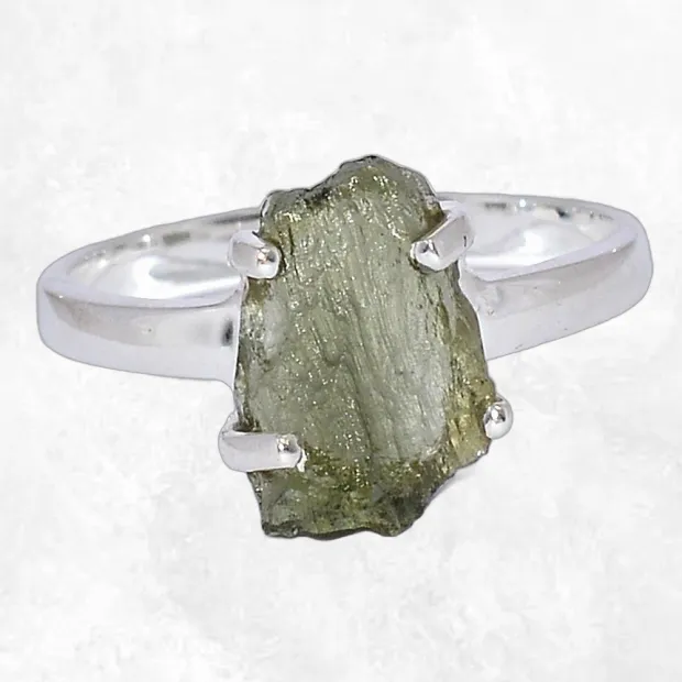 Bague en argent avec moldavite tchèque T 59 - Bijoux en Moldavite