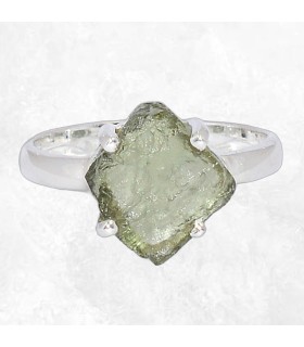 Bague argent 925 avec moldavite naturelle taille 55