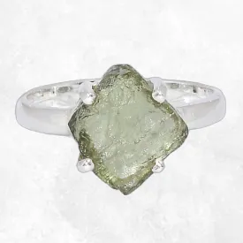 Bague argent 925 avec moldavite naturelle taille 55 - Bijoux en Moldavite