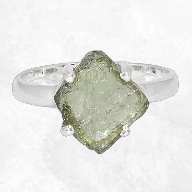 Bague argent 925 avec moldavite naturelle taille 55 - Bijoux en Moldavite