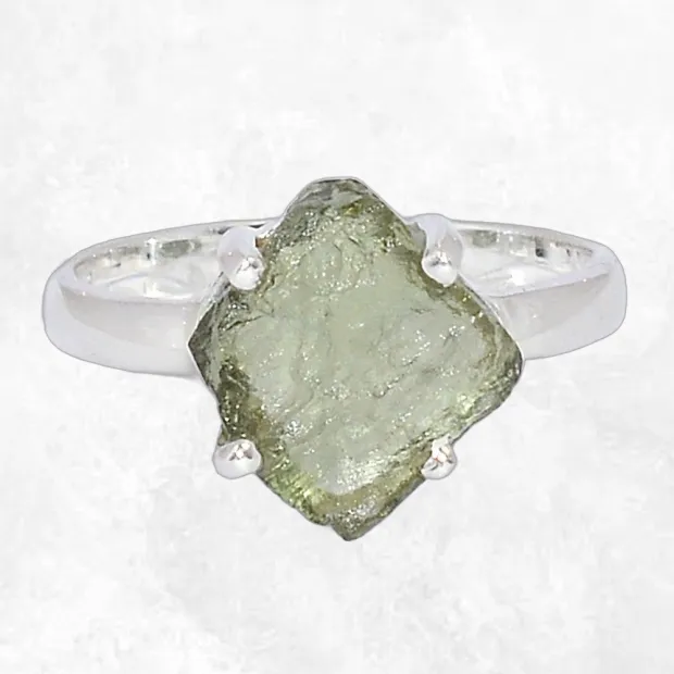 Bague argent 925 avec moldavite naturelle taille 55 - Bijoux en Moldavite