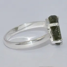 Bague argent 925 avec moldavite naturelle taille 55 - Bijoux en Moldavite