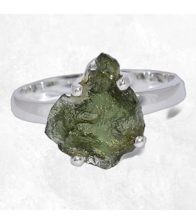Bague véritable moldavite T 57 – Argent massif et pierre rare
