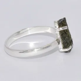 Bague en argent 925 avec pierre naturelle de moldavite T 59 - Bijoux en Moldavite