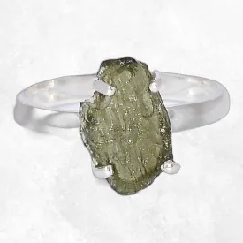 Bague en argent 925 avec pierre naturelle de moldavite T 59 - Bijoux en Moldavite