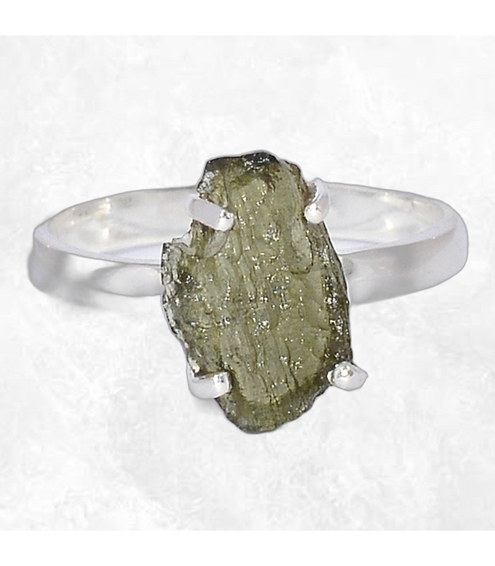 Bague Moldavite brute lithothérapie – argent 925 taille 59