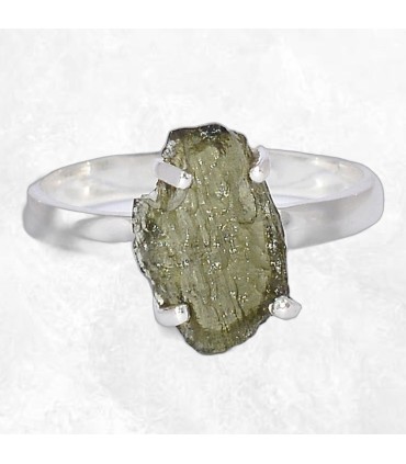 Bague Moldavite brute lithothérapie – argent 925 taille 59