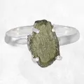 Bague en argent 925 avec pierre naturelle de moldavite T 59 - Bijoux en Moldavite