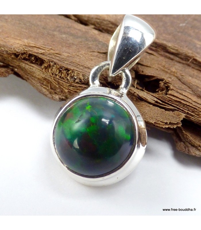 Pendentif Opale noire du Chili ronde pierre naturelle véritable