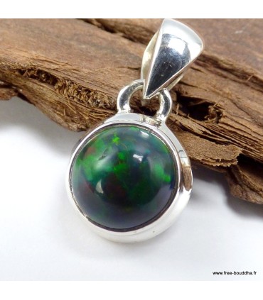 Pendentif Opale noire du Chili ronde pierre naturelle véritable