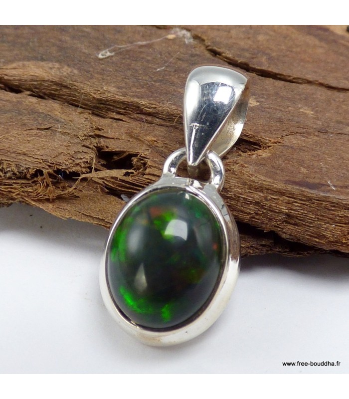 Pendentif Opale noire du Chili ovale pierre naturelle véritable