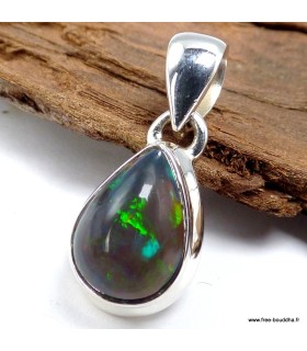 Pendentif Opale Noire authentique - Argent 925 - Goutte