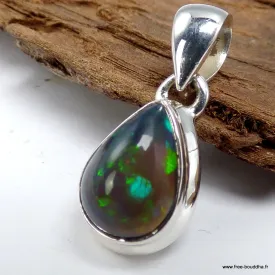 Pendentif Opale Noire authentique - Argent 925 - Goutte - Bijoux en Opale Noire