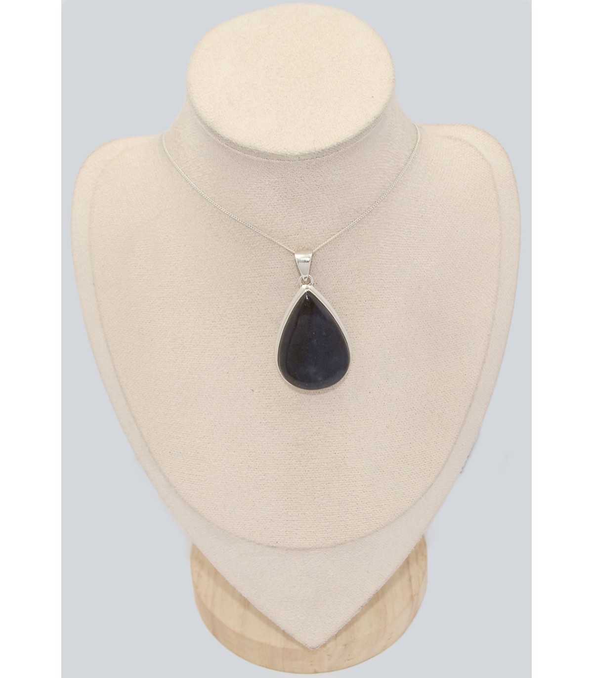 Pendentif Iolite Ovale Bleu - Bijou Vintage Fait Main, Plaqué Argent, Pierre œil Propre