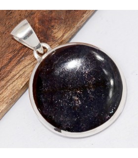 Pendentif ovale en pierre de soleil et argent 925 certifié.