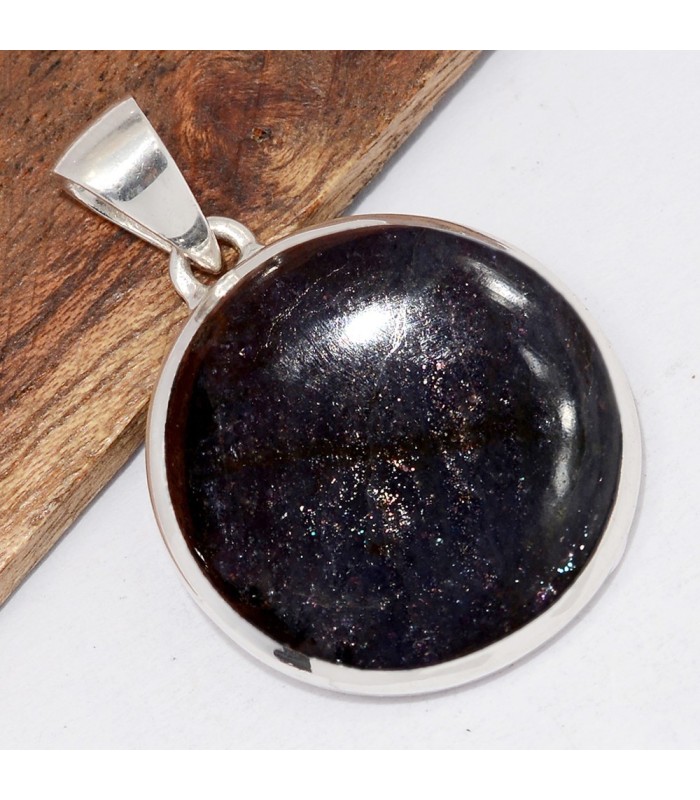 Pendentif ovale en pierre de soleil et argent 925 certifié.