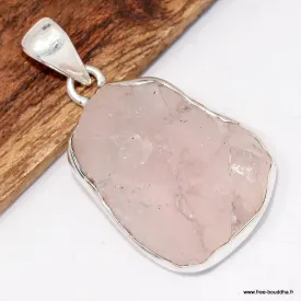 Pendentif artisanal quartz rose et argent pur - Pendentifs pierres naturelles