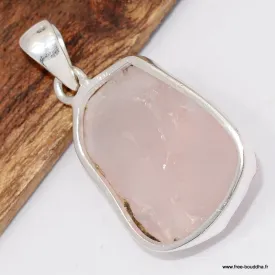 Pendentif artisanal quartz rose et argent pur - Pendentifs pierres naturelles
