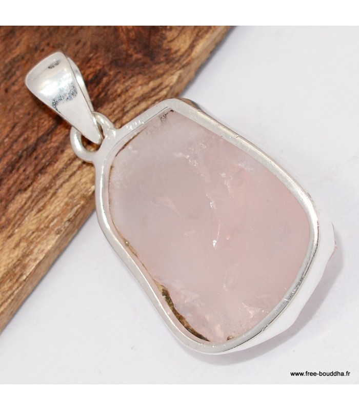 Pendentif artisanal quartz rose et argent pur