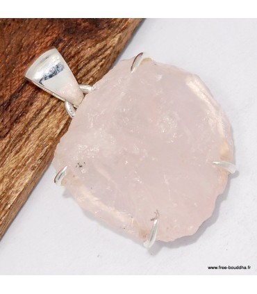 Pendentif Quartz rose brut élégant et authentique en argent 925