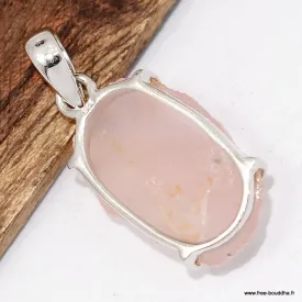 Pendentif quartz rose artisanal en argent 925 - Pendentifs pierres naturelles