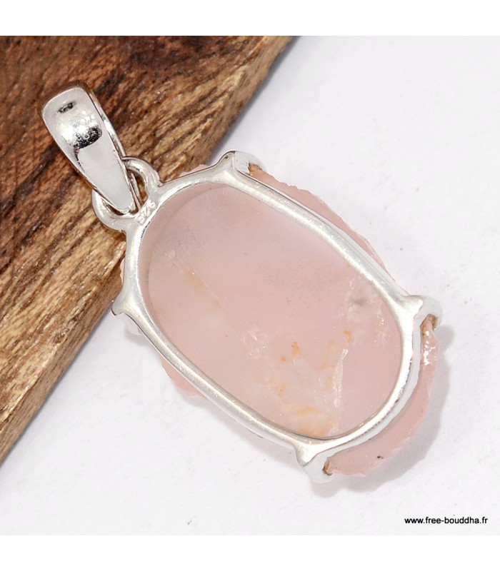 Pendentif quartz rose artisanal en argent 925