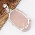 Pendentif quartz rose artisanal en argent 925 - Pendentifs pierres naturelles