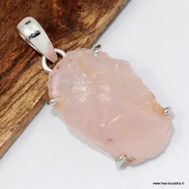 Pendentif quartz rose artisanal en argent 925 - Pendentifs pierres naturelles