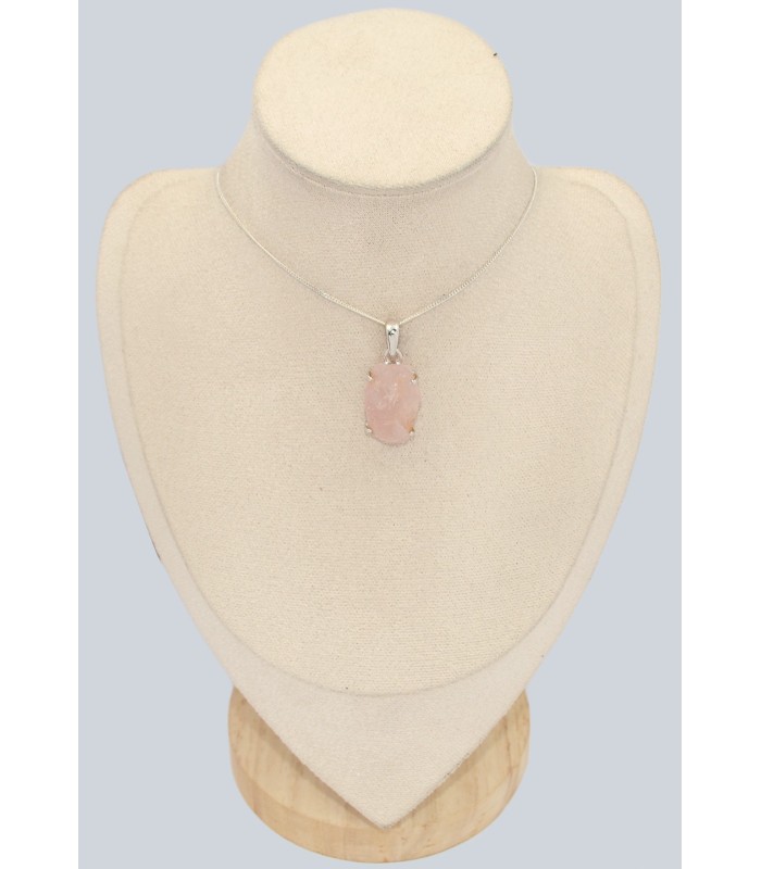 Pendentif quartz rose artisanal en argent 925