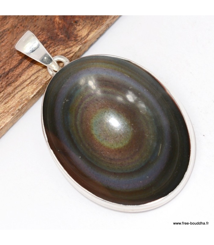 Pendentif argent Obsidienne œil céleste naturelle