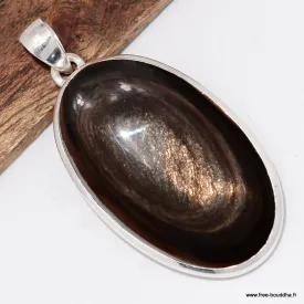 Pendentif argent obsidienne œil céleste cuivré– Protection sacrée - Bijoux en Obsidienne
