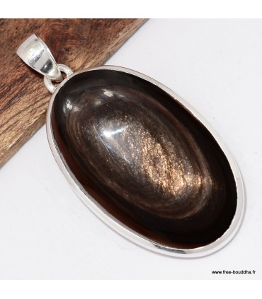 Pendentif argent obsidienne œil céleste cuivré– Protection sacrée