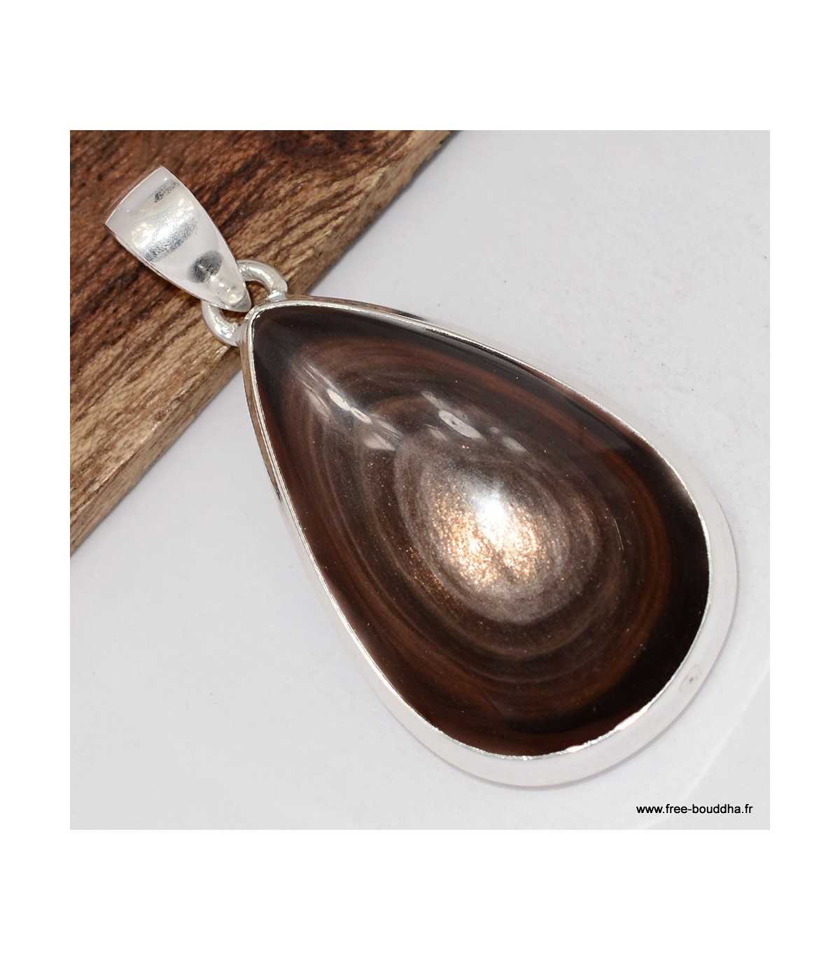 Pendentif Obsidienne Œil Céleste Double Face – Pierre Naturelle Percée – Qualité Fine 2-3,5 Cm