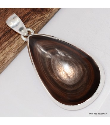 Pendentif obsidienne œil céleste bronze doré – Bijou argent