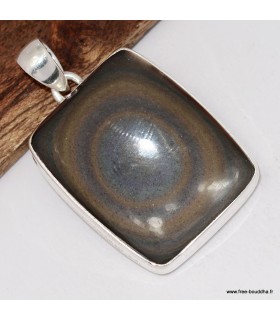 Pendentif obsidienne œil céleste bleu kaki – Bijou argent