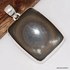 Pendentif obsidienne œil céleste bleu kaki – Bijou argent - Pendentifs pierres naturelles