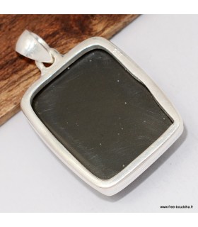 Pendentif Obsidienne œil céleste bleu kaki argent 925 authentique