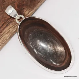 Pendentif obsidienne œil céleste chocolat cuivré– Argent 925 - Pendentifs pierres naturelles
