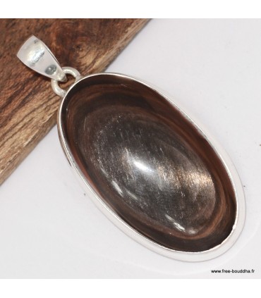 Pendentif obsidienne œil céleste argent 925 authentique