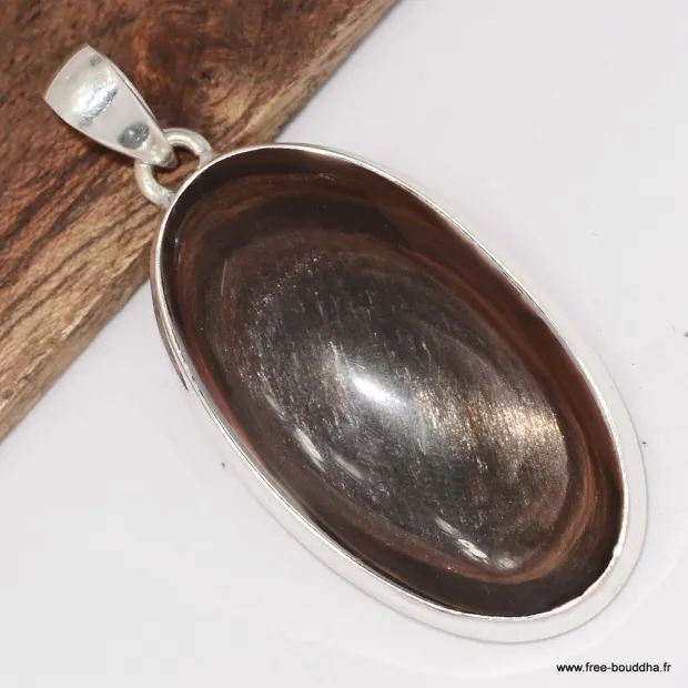 Pendentif obsidienne œil céleste chocolat cuivré– Argent 925 - Pendentifs pierres naturelles