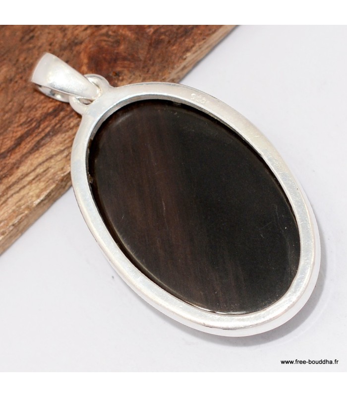 Pendentif obsidienne œil céleste bronze doré – Argent 925