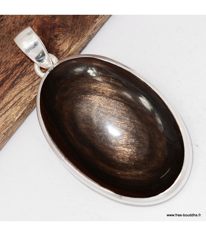 Pendentif obsidienne œil céleste bronze doré – Argent 925