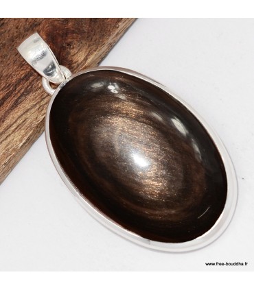Pendentif Obsidienne œil céleste bronze doré élégant en argent 925