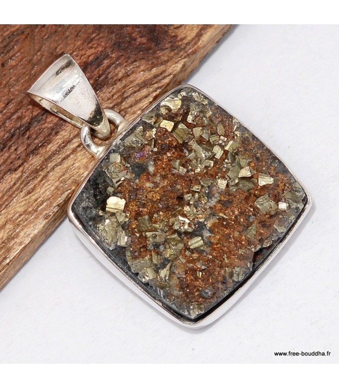 Pendentif pyrite dorée – Argent 925 fait main