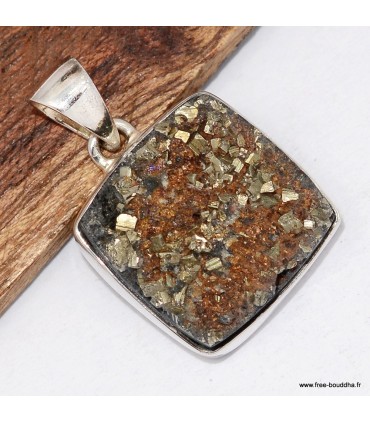 Pendentif pyrite dorée authentique argent 925 artisanal