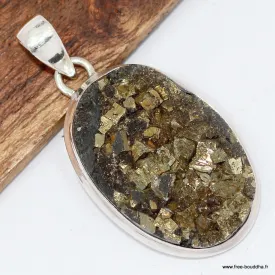 Pendentif pyrite dorée brute fragments noirs – Argent 925 - Pendentifs pierres naturelles