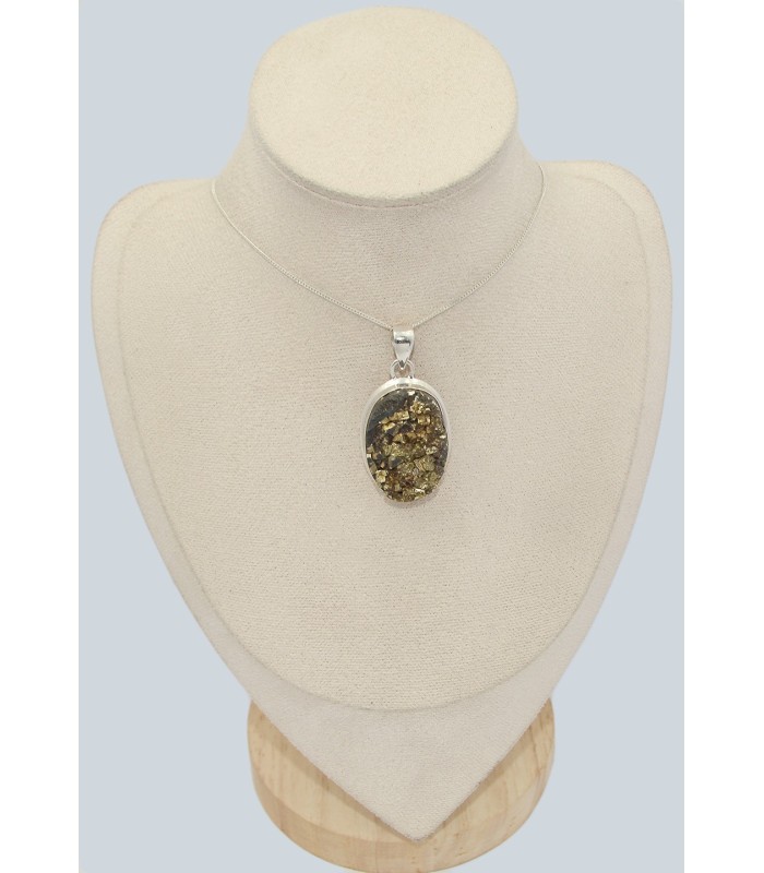 Pendentif pyrite dorée brute fragments noirs – Argent 925