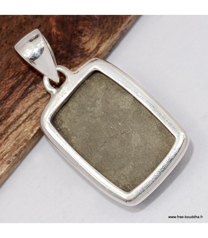 Pendentif argent pyrite dorée brute – Pierre brute naturelle