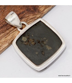 Pendentif Pyrite dorée brute fragments noirs authentique argent 925