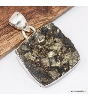 Pendentif pyrite dorée – Argent 925 fait main